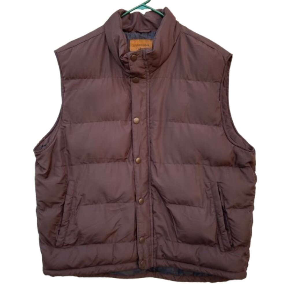 St. John's Bay Men's Puffer Vest Dark Brown Quilted Zipper Snaps Layering XL, XG